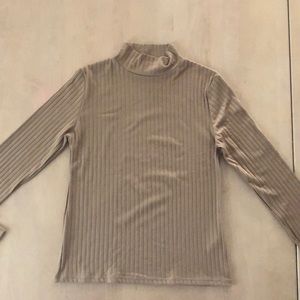 Topshop Camel Mock Neck Long Sleeve Top